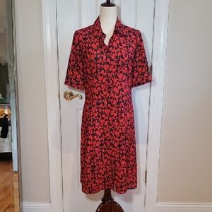 Elie Tahari Black and Red Patterned Midi Dress